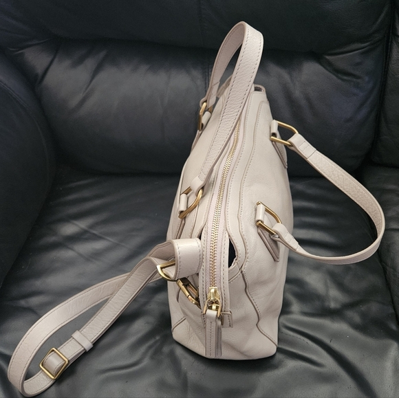 Fossil Jaqueline Satchel/Shoulder Light Gray 100% Leather Brass Hardware Zipper - Picture 6 of 17